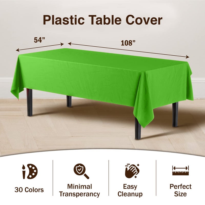 Exquisite 12-Pack Premium Plastic Tablecloth 54in. x 108in. Rectangle Table Cover - Lime Green - Image 3